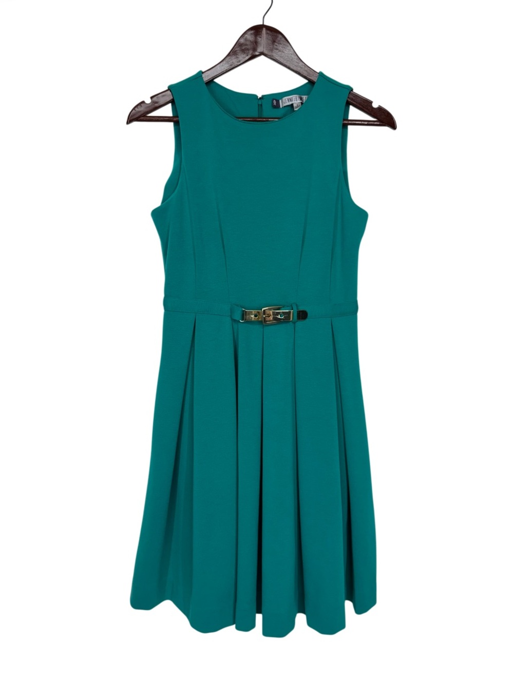 Jennifer Lopez Teal Green Stretchy Knit Sleeveless Mini Dress With Gold Buckle